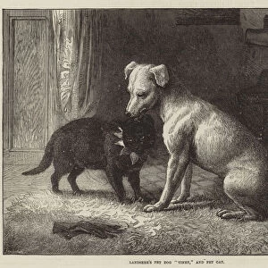 Landseers Pet Dog "Tiney, "and Pet Cat (engraving)