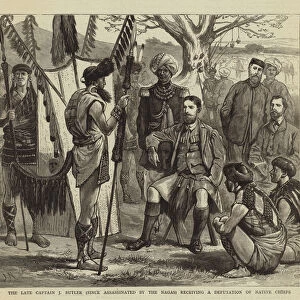 The Late Captain J Butler (since assassinated by the Nagas) receiving a Deputation of Native Chiefs (engraving)