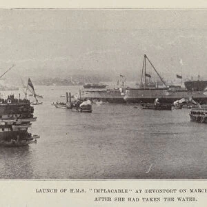 Launch of HMS "Implacable"at Devonport on 11 March, the Vessel after she had taken the Water (b / w photo)