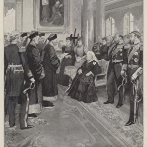 Li-Hung-Changs Visit to the Queen at Osborne, His Excellency reading an Address from the Emperor of China to Her Majesty (engraving)