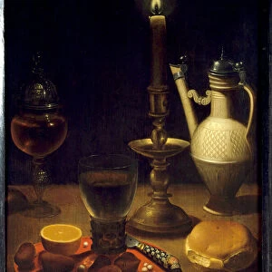 Still life by candlelight Painting by Gotthardt by Wedig (Gottfried Von Wedig) (1583-1641