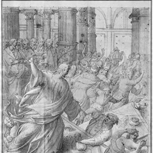 Life of Christ, Jesus chasing the merchants from the Temple, preparatory study of