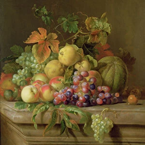 A Still Life of Melons, Grapes and Peaches on a Ledge