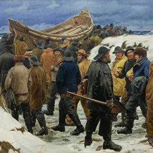 The Lifeboat is Taken through the Dunes, 1883 (oil on canvas)