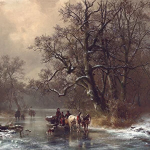 Loggers on a frozen waterway, 1873 (oil on canvas)
