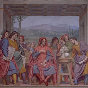 Lorenzo de Medici (1449-92) surrounded by artists, admiring Michelangelos Faun