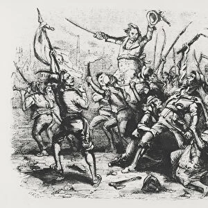 Luddite Rioters (engraving) (b&w photo)