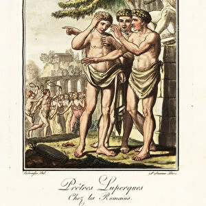Three Luperci, priests of the Lupercalia, ancient Rome. 1796 (engraving)