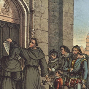 Luther nailing his 95 Theses to the door of All Saints Church, Wittenberg (chromolitho)