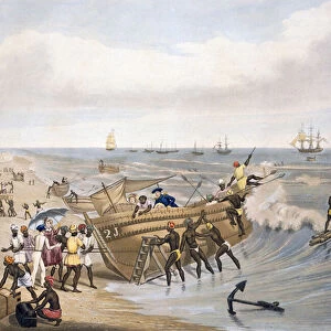 Madras, Embarking, engraved by C. Hunt, 1856 (coloured engraving)