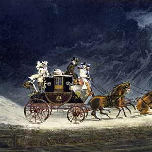 The Mail Coach in a Thunderstorm, engraved by R. G. Reeve, 1827 (colour litho)