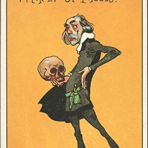 A Man of Moods: Shakespeares character, Hamlet, with the skull of Yorick (colour litho)