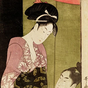A Man Painting a Woman (woodblock print)