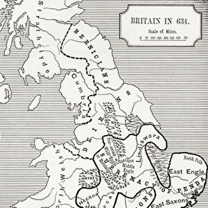 Map of Britain in 634, from The Northumbrian Kingdom 588 to 685 in A Short History