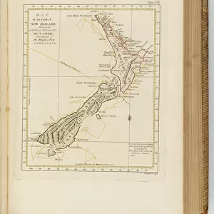 Map of the coast of New Zealand, illustration from