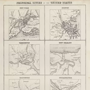 Map: Principal Cities of the United States (colour litho)