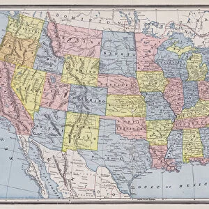 Map of the United States (coloured engraving)