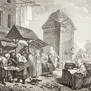 The market in the Place Maubert, Paris, in the 18th century, after a work by Jeaurat