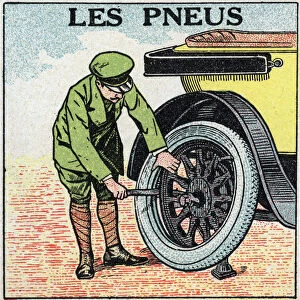 Mechanical traction: the tires of an automobile. Anonymous illustration from 1925
