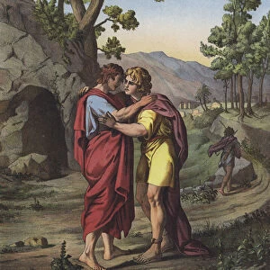 The last meeting of David and Jonathan (colour litho)