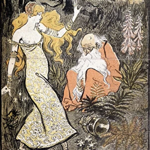 Merlin and Viviane ("Broceliande") - by Steinlen, 19th century