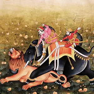 Miniature Painting on Paper, Mughal King Hunting