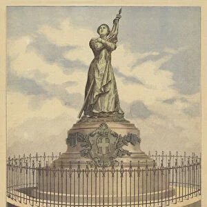 Monument commemorating the centenary of Savoy becoming part of France (colour litho)