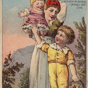 Mother and Two Children Standing on Hill (chromolitho)