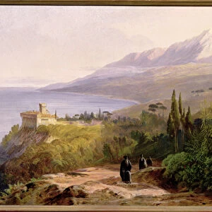 Mount Athos and the Monastery of Stavroniketes, 1857 (oil on canvas)