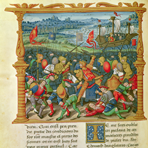 Ms 18 f. 73v King Edward III Waging War at the Battle of Crecy in 1346