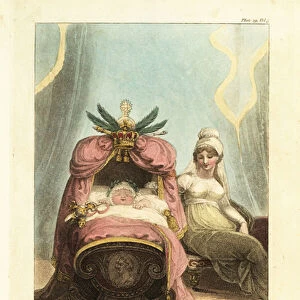 Napoleon II asleep in his cradle with his mother Marie Louise of Austria by his side, 1811