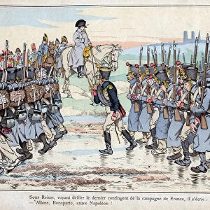 Napoleon looks at the last contingent of the army in the French countryside near Reims
