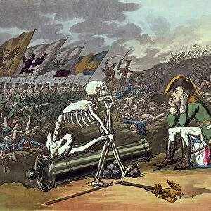 Napoleon and skeleton, 18th (coloured lithograph)