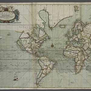 A new and correct map of the world from an atlas of the sea, 1707 (hand coloured print)