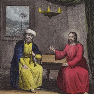 By night a learned doctor came... (coloured engraving)