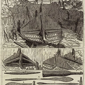 The Norwegian Viking Ship discovered near Sandefjord, Norway (engraving)