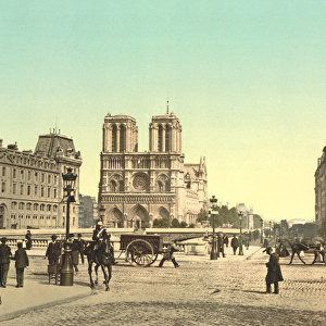 Notre Dame and St. Michael Bridge, Paris, France, c. 1900 (photochrom)