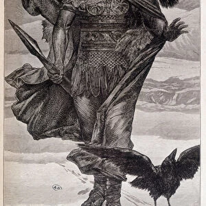 Odin, Germanic god of war and poetry - engraving, 19th century