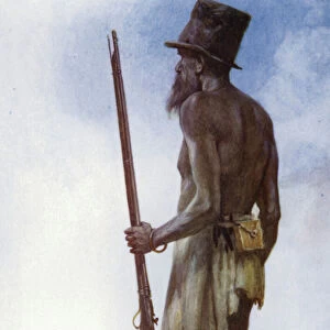 Old Cannibal Chief whom the Artist met on the Island of Aoba, New Hebrides (colour litho)