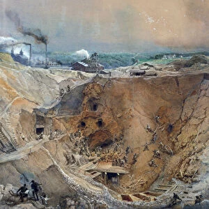 Opencast Mining at Vieille Montagne, Saone et Loire, c. 1854 (w / c on paper