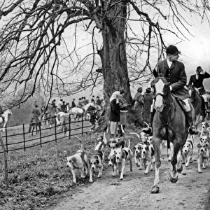 Opening Meet of the Cotswold Hunt, 14th November 1957 (b / w photo)