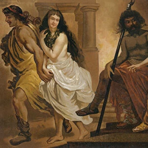 Orpheus attempting to retrieve Eurydice from the underworld (chromolitho)