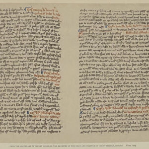 Pages from the Cartulary of Oseney Abbey, in the archives of the Dean and Chapter of Christ Church, Oxford, c1275 (colour litho)