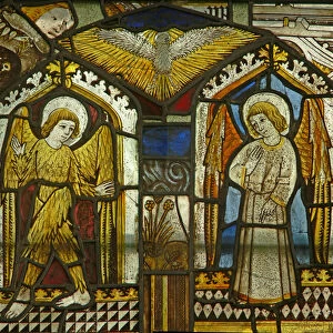 A panel in the east window depicting angels (stained glass)