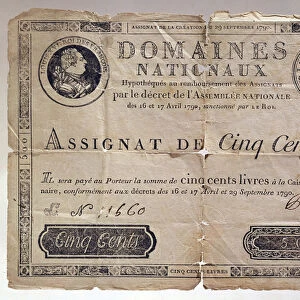 Paper issued during the French Revolution: an assignment of 500 pounds from 1790