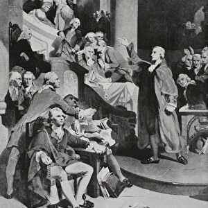 Patrick Henry making his famous speech in the House of Burgesses (litho)