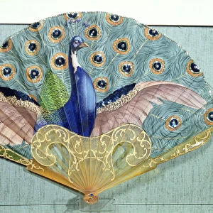 Peacock fan, circa 1905 (horn & silk)