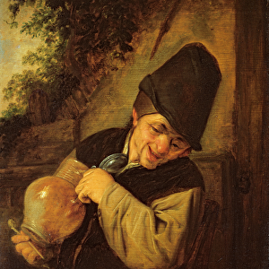 A Peasant Holding a Jug and a Pipe, c. 1650-55 (oil on oak panel)