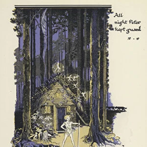 Peter Pan and Wendy: All night Peter kept guard (colour litho)