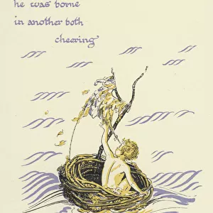 Peter Pan and Wendy: The Never bird drifted in one direction, and he was borne in another both cheering (colour litho)